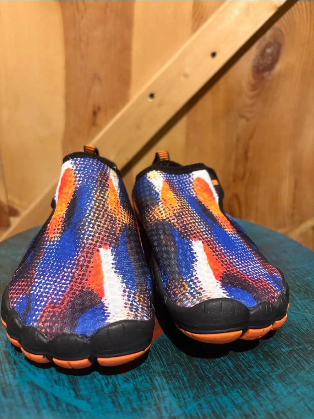 Kids Slip-On Water Shoes – Blue, Orange & White Splash